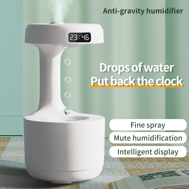Water Drop Anti-Gravity Humidifier with Clock & LED Display | USB Ultrasonic Aroma Diffuser
