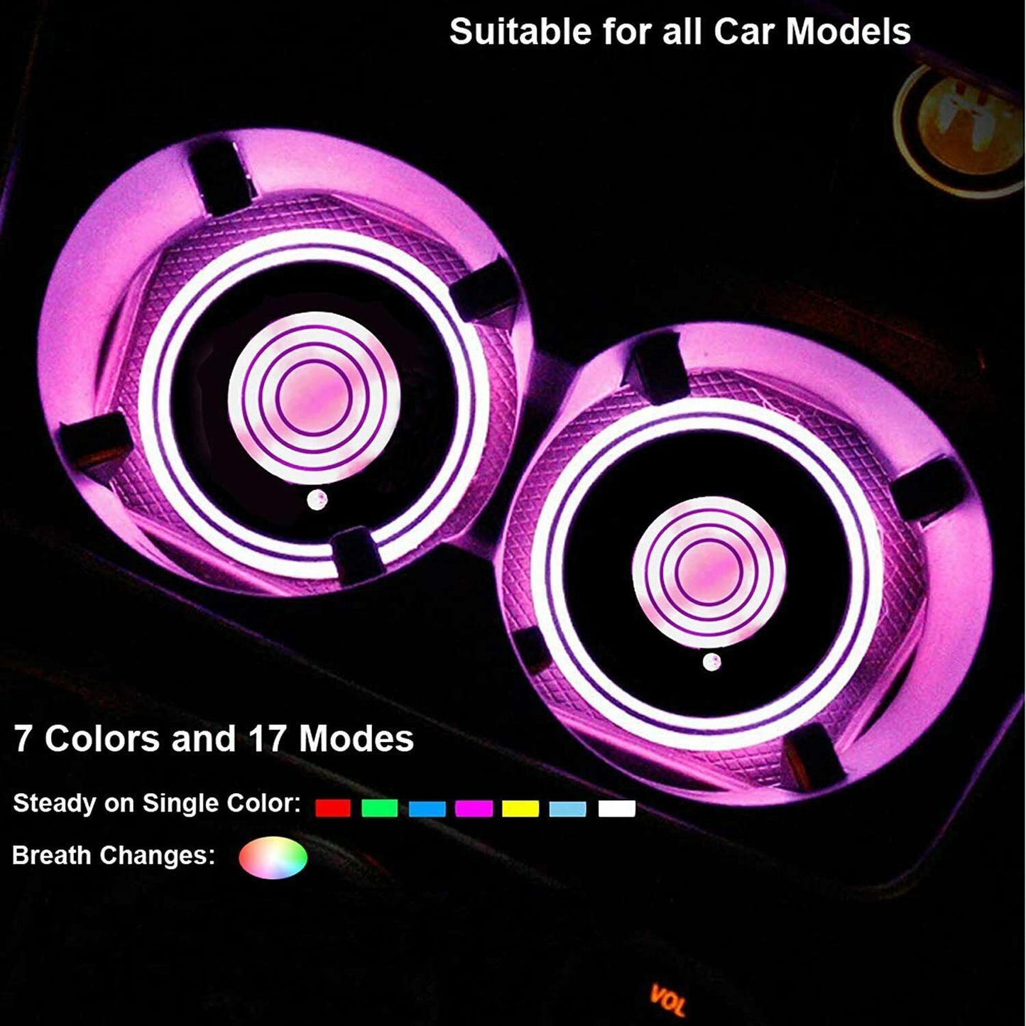 USB Charging LED Car Cup Holder Lights | Waterproof Smart Sensor Coasters