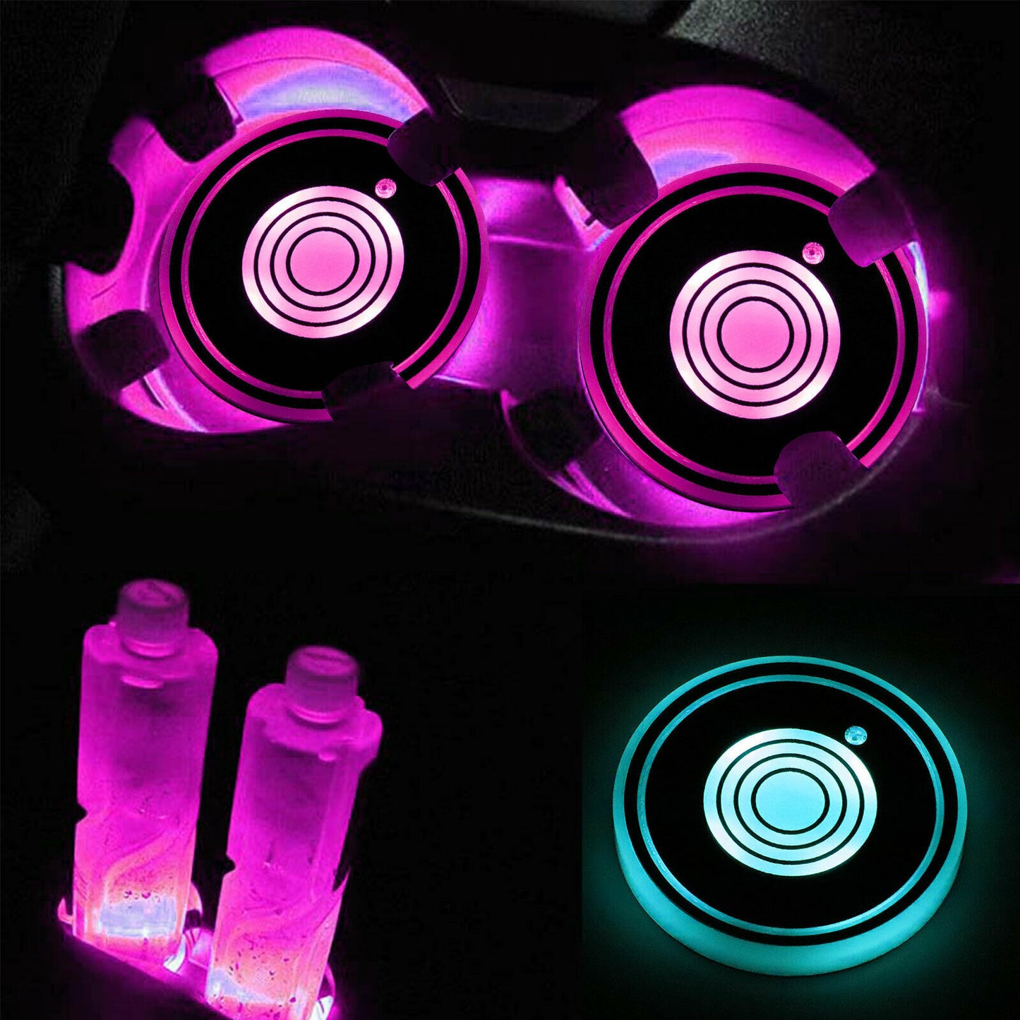 USB Charging LED Car Cup Holder Lights | Waterproof Smart Sensor Coasters