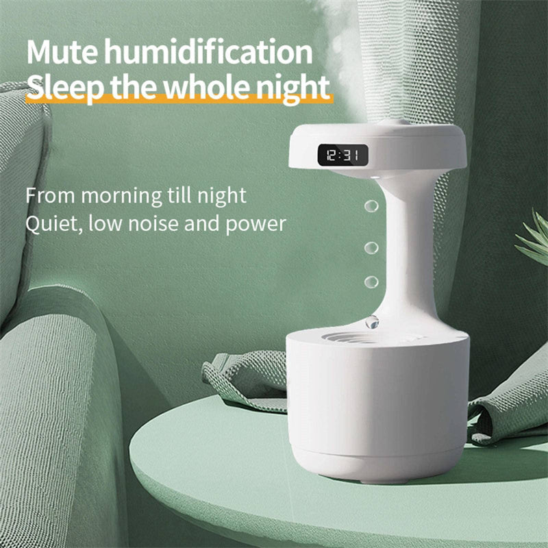 Water Drop Anti-Gravity Humidifier with Clock & LED Display | USB Ultrasonic Aroma Diffuser