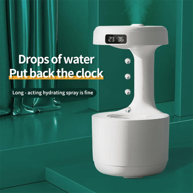 Water Drop Anti-Gravity Humidifier with Clock & LED Display | USB Ultrasonic Aroma Diffuser