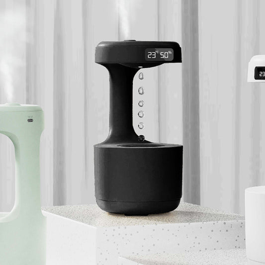 Water Drop Anti-Gravity Humidifier with Clock & LED Display | USB Ultrasonic Aroma Diffuser